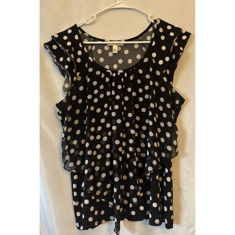 Dressbarn Cute Sleeveless Black & White Polka Dot Blouse W/Overlay Size M